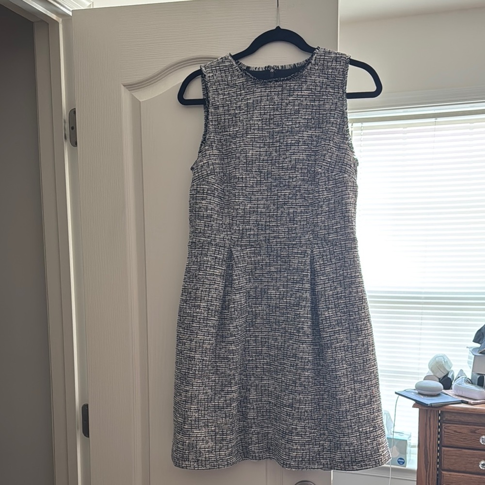 LOFT Shimmer, Black and White Sleeveless Sheath Mini Dress for Work